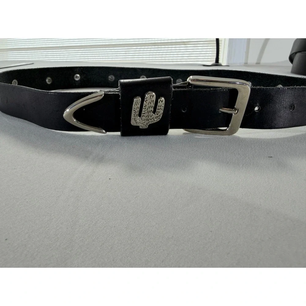 The Leather Shop Vintage Cactus Concho Belt Black Genuine Leather USA Size 30‎